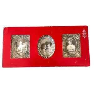 Vintage Pewter Ornate Silver Picture Frame Set With Oval Windows